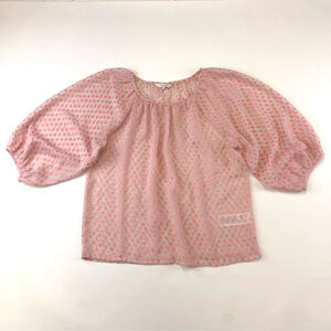 Part Two pink polkadot sheer balloon sleeve blouse Large